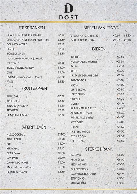 Menu at Dost, Aarschot .